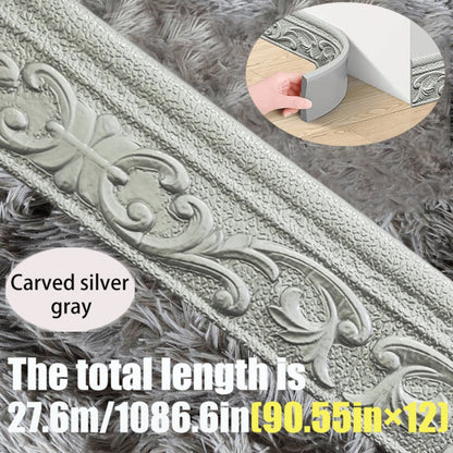 3D Self-Adhesive Foam Baseboard Wall Trim Sticker Waterproof Peel and Stick Carved Wallpaper Border Skirting for Home Decor White Silver