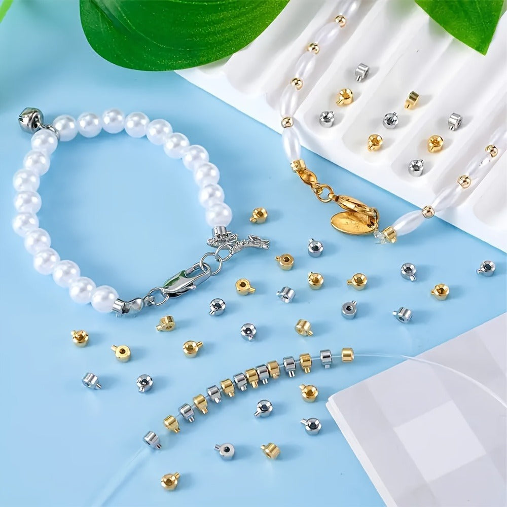 Bead Caps - Bulk 40pcs Silver Gold Flower for Jewelry Making Bracelets Necklaces - product detail view 6