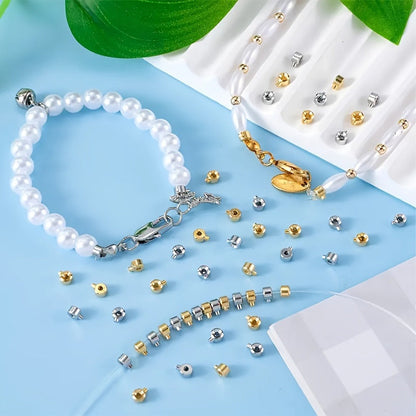 Bead Caps - Bulk 40pcs Silver Gold Flower for Jewelry Making Bracelets Necklaces - product detail view 6