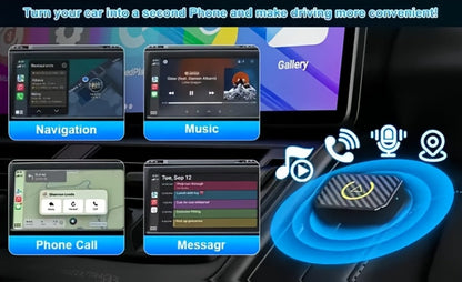 Mini Wired-to-Wireless CarPlay Adapter with USB-A Plug and USB-C Adapter in USB Set Pictured