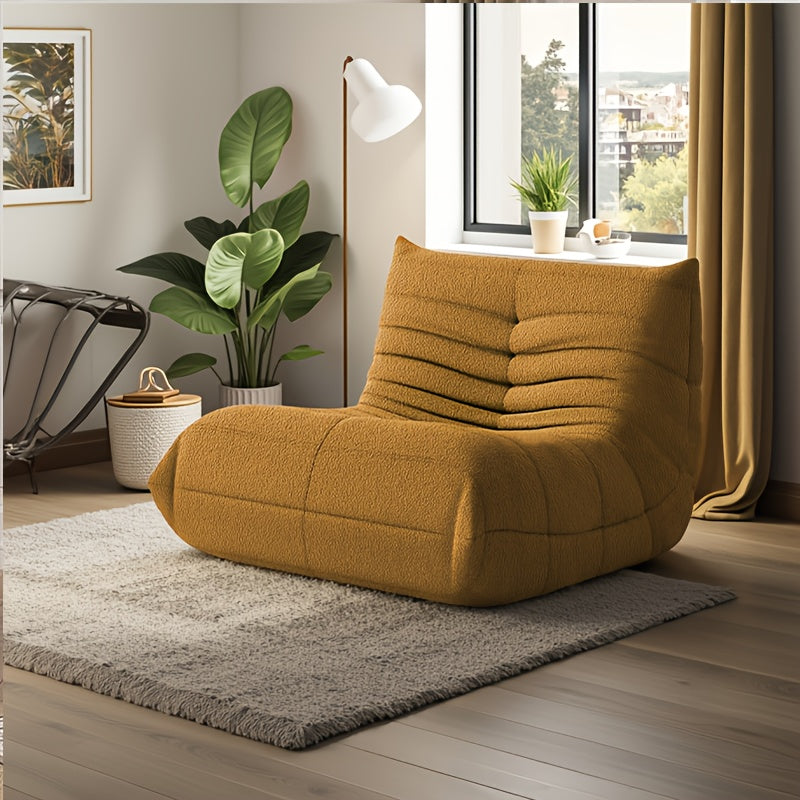 Bean Bag Chair shown in the Yellow + Teddy + Foam option