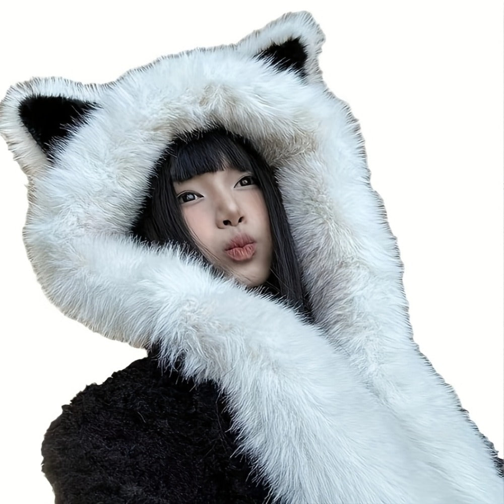 Beanie Hat - Cat Ear with Integrated Scarf Soft Warm Winter Faux Cat Ears for Women Men - product detail view 4