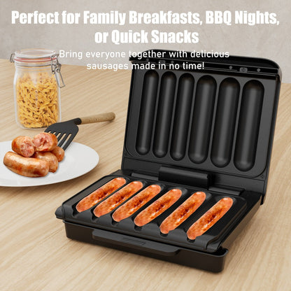 Electric Sausage Grill and Sandwich Maker with Nonstick Plate and Cord Storage Compact for Grilling, Camping and Outdoor Meals