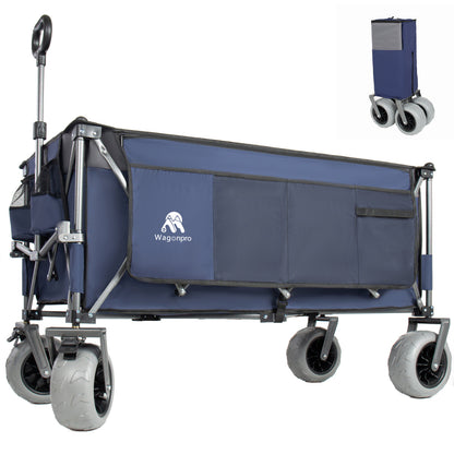 Folding Wagon 52 Inch Utility Cart Collapsible Beach Wagon with Frame for Garden Sports Camping Outdoor