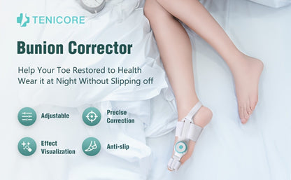 Bunion Corrector Big Toe Night Splint, Adjustable Hallux Valgus Brace with Knob & Heel Strap for Left & Right Foot