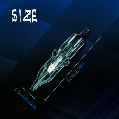 EO Sterilized Tattoo Cartridge Needles 50pcs Mixed Sizes 3RL 5RL 7RL 9RL 5RS 7RS 9RM for Temporary Body Art, Festivals and Costumes