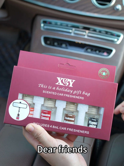 Car Air Freshener X&Y Four-Bottle Hanging Diffuser Gift Set with Eight available Style and Collection Options