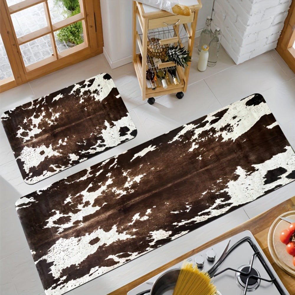 Cowhide Patterned Kitchen Mats Set of 2 for Home Cooking, Dining and Outdoor Meals, with the Listed Configuration