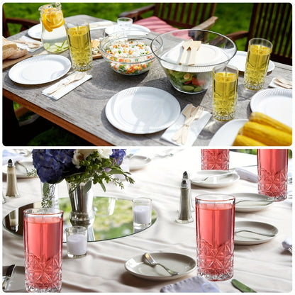 Highball Glasses Set of 12 – 12oz Crystal Clear Vintage Textured Tall Drinking Glasses, Dishwasher Safe Designer Glassware for Cocktail