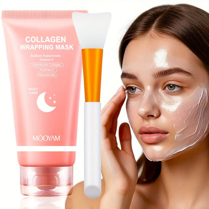 Collagen Night Mask Korean Skincare, Gel Face Mask with Applicator Brush, Hydrolyzed Collagen, Niacinamide