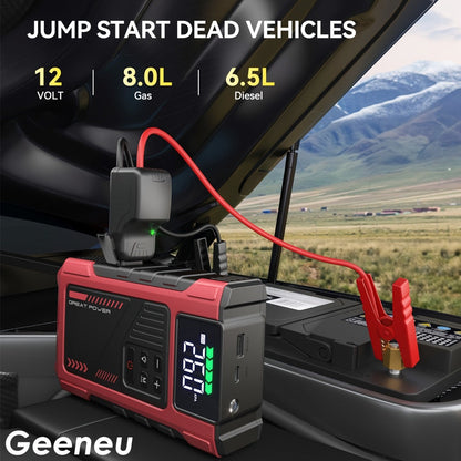 Portable Jump Starter 9-in-1 with Air Compressor – 12V Car Battery Booster for 8.0L Gas & 6.5L Diesel, USB-C, LED Emergency Light