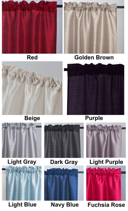 Three-Piece Faux Silk Window Curtain Set with Rod-Pocket Valance, Two 26 x 36-Inch Tiers and Eleven Colors