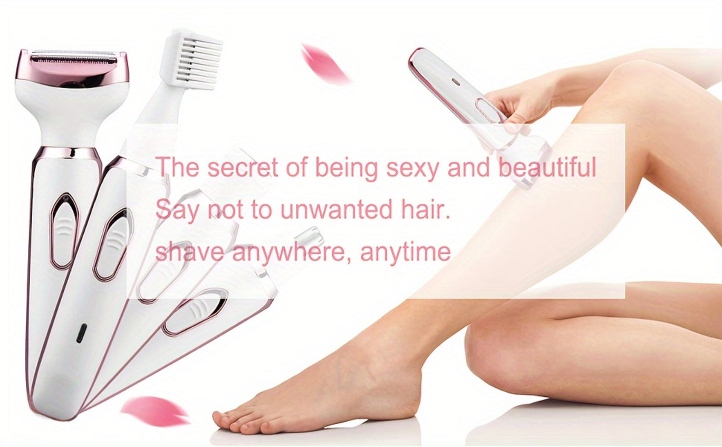 4-in-1 Electric Hair Remover for Women USB Rechargeable Shaver Trimmer – Eyebrow Nose Face Leg Bikini Line Underarm Peach Fuzz Removal