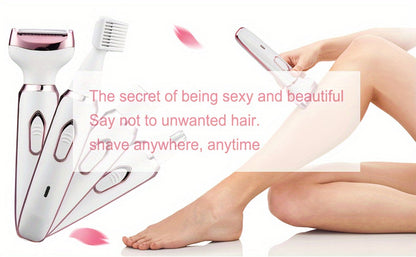 4-in-1 Electric Hair Remover for Women USB Rechargeable Shaver Trimmer – Eyebrow Nose Face Leg Bikini Line Underarm Peach Fuzz Removal