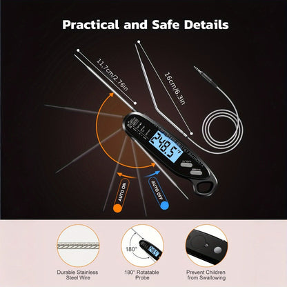 Instant Read Meat Thermometer with Dual Probes Backlit LCD Digital Cooking Thermometer for Grilling, Camping and Outdoor Meals