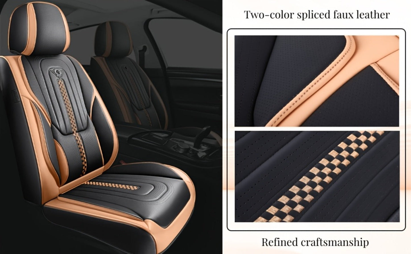 Contoured Front Car Seat Cushion Covers with Headrest Pads in Four Two-Tone Color Option Sets