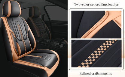 Contoured Front Car Seat Cushion Covers with Headrest Pads in Four Two-Tone Color Option Sets
