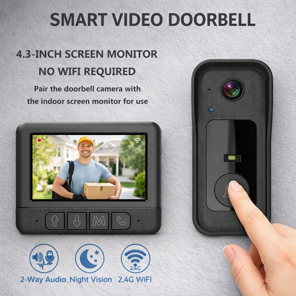Smart Video Doorbell Wireless Touchscreen Display, Motion Detection 2-Way Audio Local Storage No Subscription