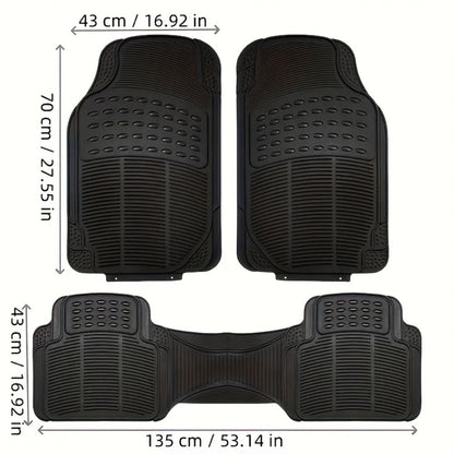 Molded Black Car Floor Mats, Three-Piece PVC Set with Two Front Mats, Rear Liner and Trim Guides
