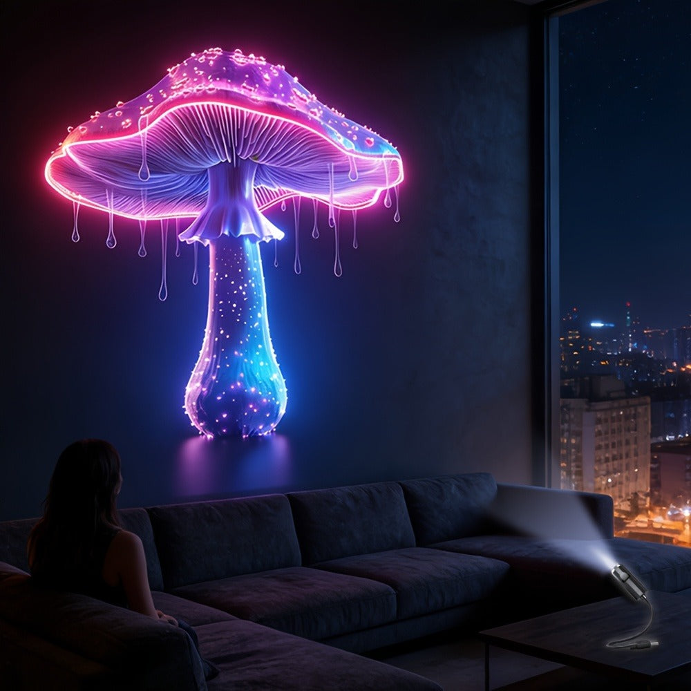 USB Projection Night Light 10-in-1 Mushroom Leaf LED Atmosphere Lamp Neon Aesthetic Room for Entryways, Bedrooms and Living Spaces