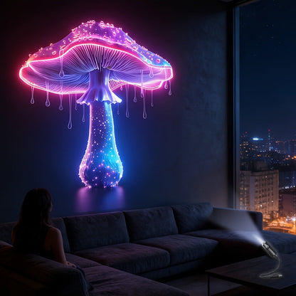 USB Projection Night Light 10-in-1 Mushroom Leaf LED Atmosphere Lamp Neon Aesthetic Room for Entryways, Bedrooms and Living Spaces