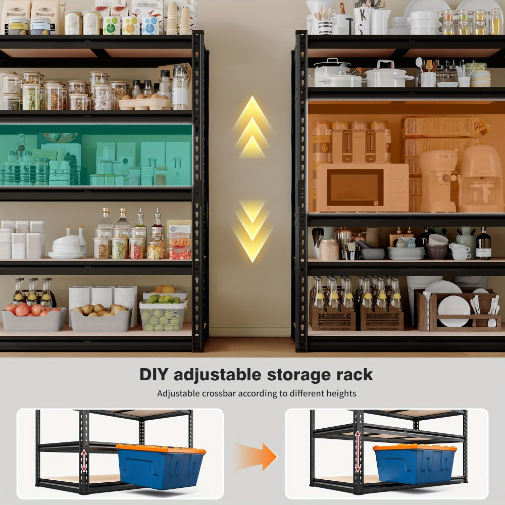 Garage Shelving 5-Tier Metal Storage Shelves Adjustable Steel Shelf Unit for Garage Basement Warehouse Easy Assembly Black Silver