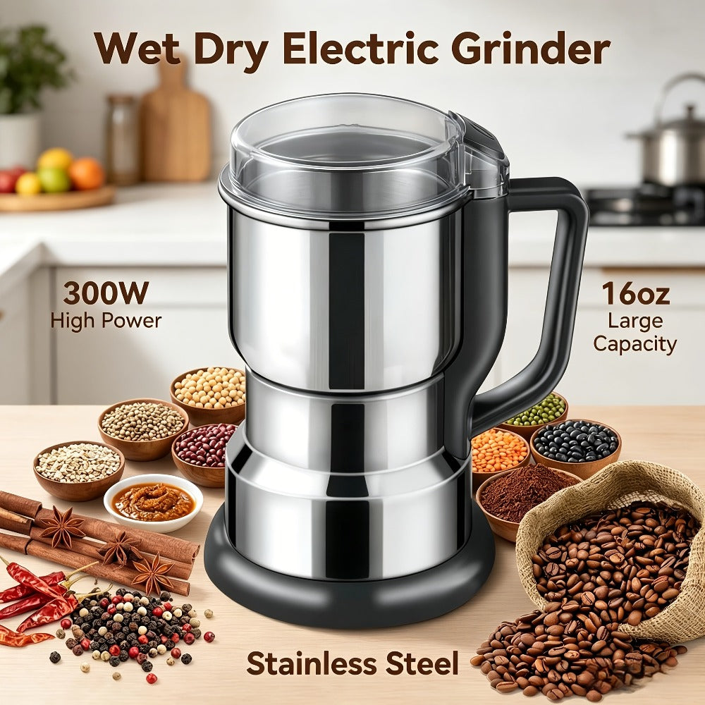 Electric Coffee Grinder 300W 25000RPM, 8-Blade Stainless Steel Spice & Grain Mill for Coffee Beans