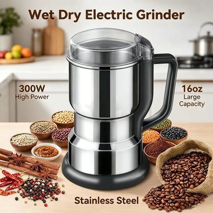 Electric Coffee Grinder 300W 25000RPM, 8-Blade Stainless Steel Spice & Grain Mill for Coffee Beans