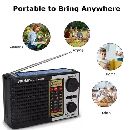Solar Portable AM/FM/SW Radio with MP3 Playback, LED Display, USB Charging and One-Touch Recording