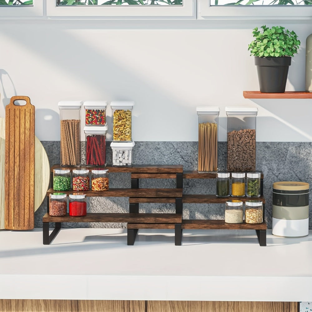 Expandable Spice Rack Organizer 3-Tier 2-Pack, Adjustable 13.8" to 26" Display Riser Stand for Kitchen Cabinet