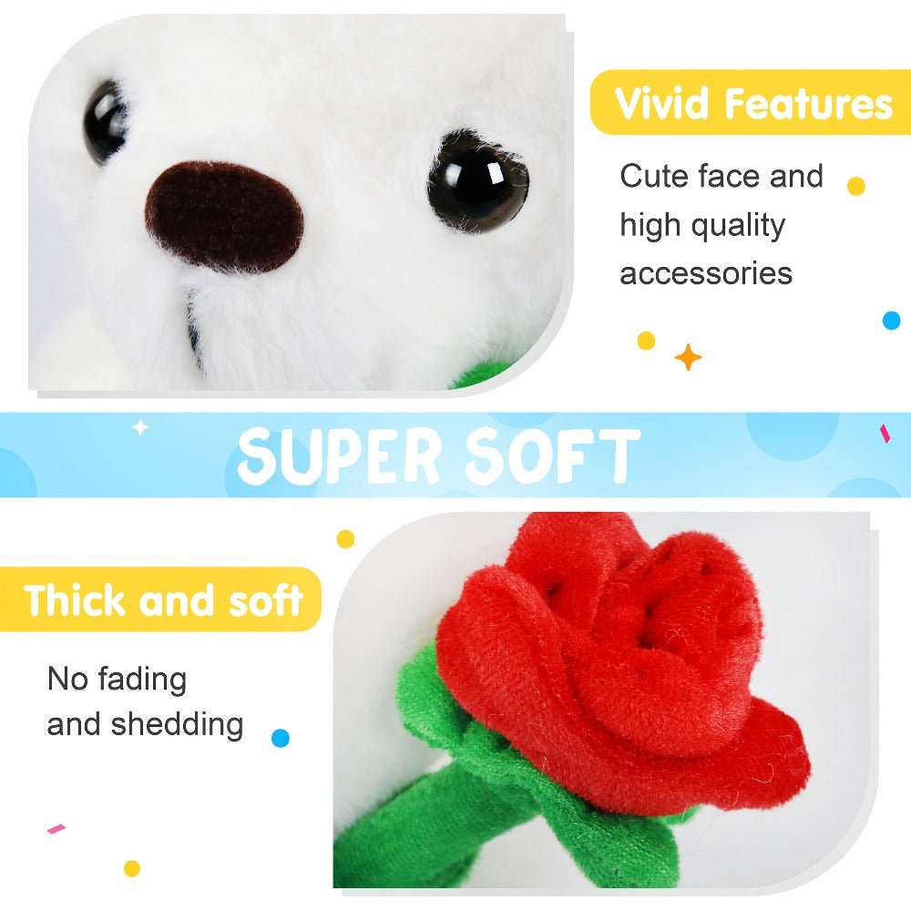 Rose Bear Plush with LED Light Glowing White Bear with Flowers Romantic with the Listed Color, Size or Set Options for Everyday Use