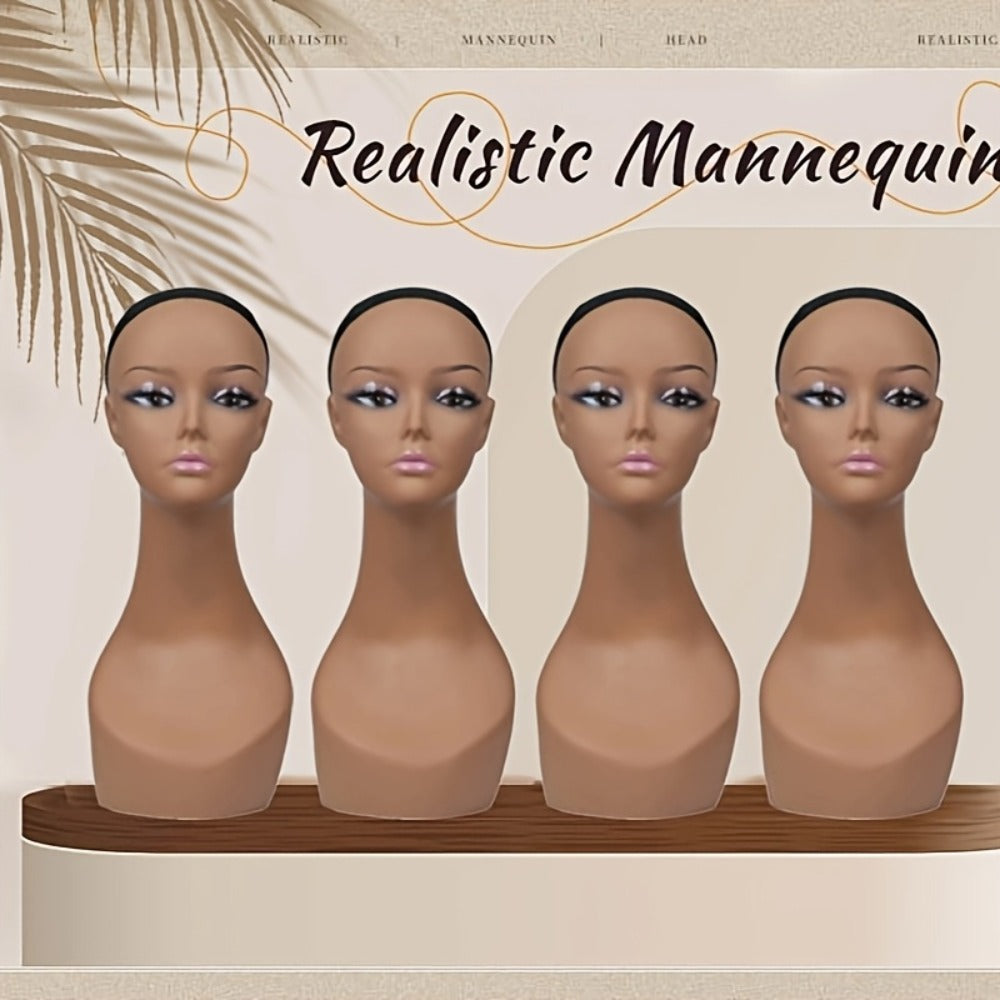Female Wig Display Mannequin Head 4 Pcs Set Plastic – Hat Necklace Holder Salon Training Practice Retail Store Showcase Hairstyle Display