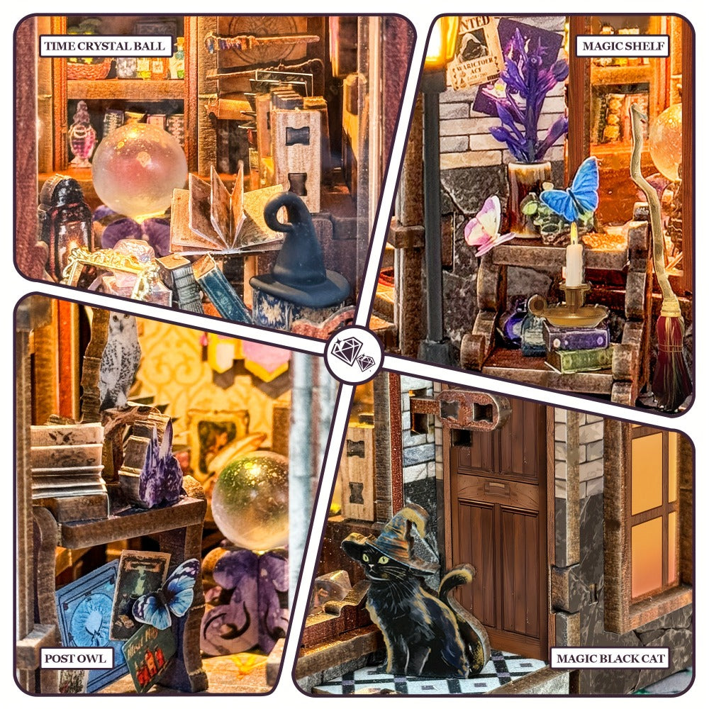DIY Wood Miniature Bookhouse Model Kit SQ-71 Time Magic Club with Mechanical Link System – Adult Collector Dollhouse Display Piece