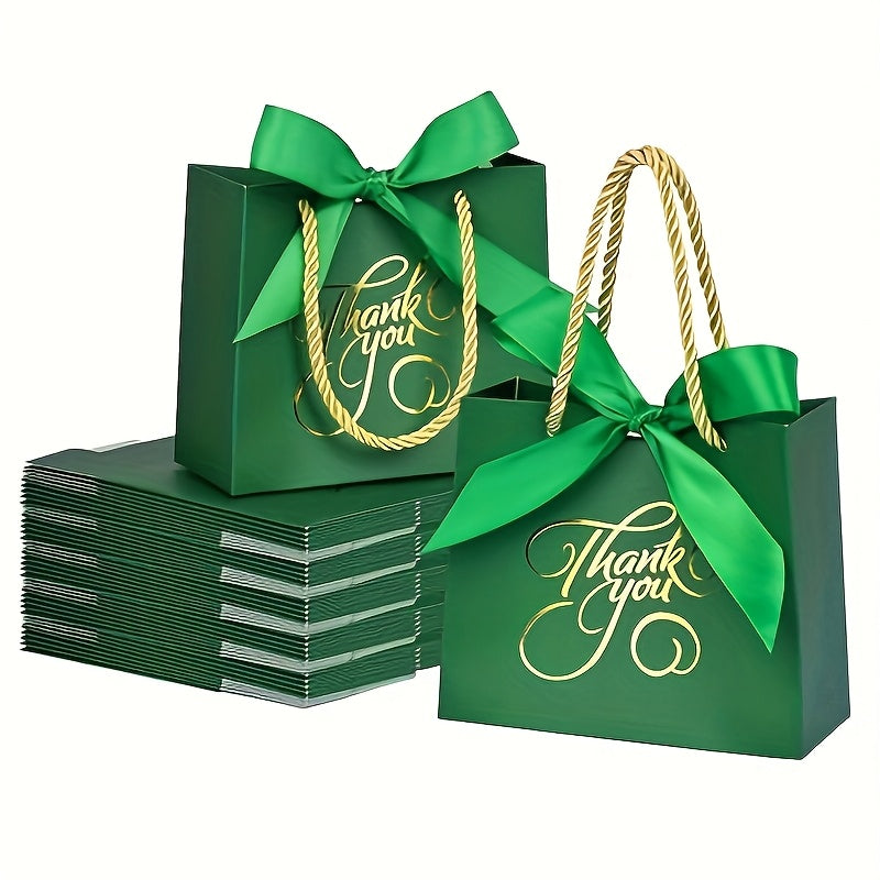 Gift Bag Set Small Thank You Print, 50 Handle Bags in Pink, Green, White, Red or Blue, 5.5 x 2.4 x 4.7 Inches