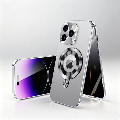 Phone Case Privacy Screen with Aluminum Alloy Frame, Rear Stand and magnetic ring for iPhone 15 Pro
