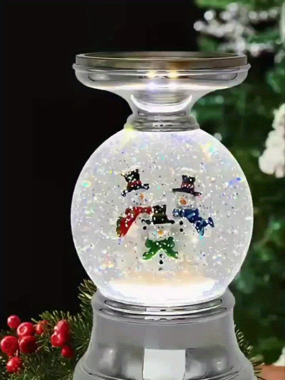 Snowman Water Globe Candle Holder Pedestal Compatible with Bath & Body Works 3-Wick Candles – Winter Christmas Centerpiece Table Decor