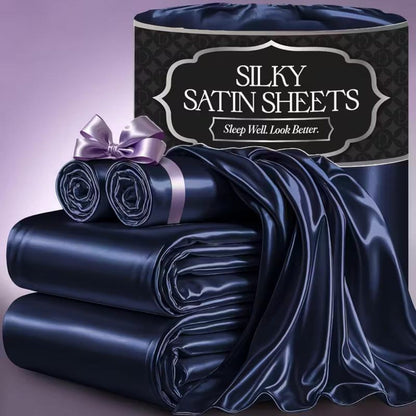 Sheet Set, Satin Bedding with 16-Inch Fitted Pocket, Three- or Four-Piece Size Configuration and Seven Solid Colors