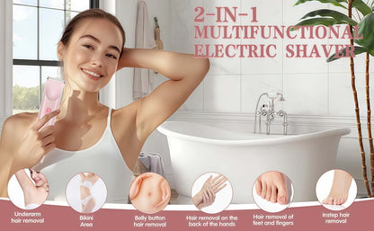 Electric Hair Trimmer for Women Dual Head IPX7 Waterproof USB Rechargeable Painless Bikini Trimmer Face Body Shaver Arms Legs Underarm