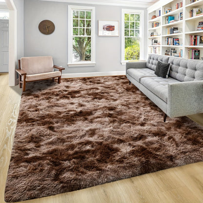 Shaggy Plush Area Rug – Soft Fluffy Carpet for Living Room, Bedroom & Sofa | Non-Slip Machine Washable Tie-Dye & Solid Color Long Pile Rug |