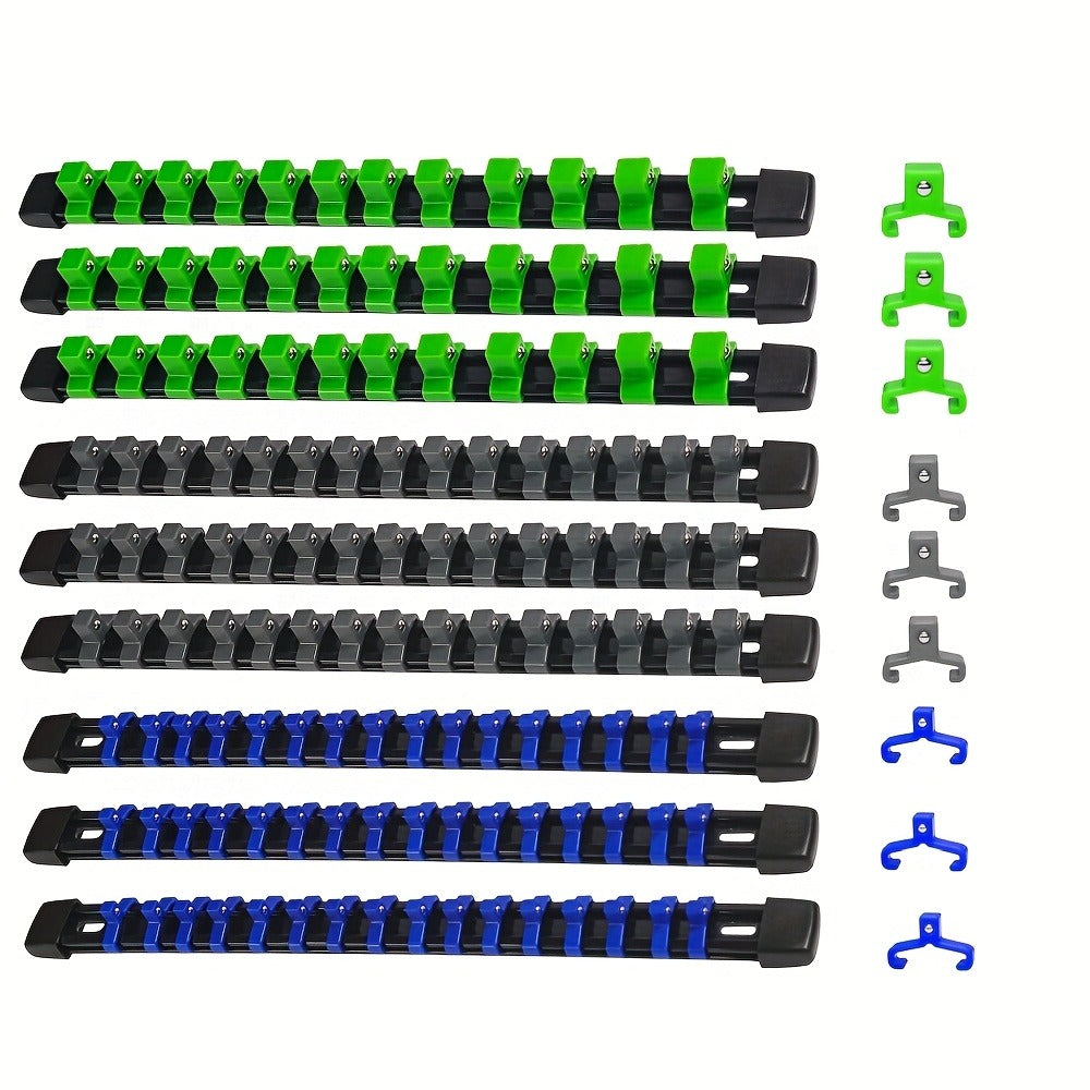 Socket Organizer Set with Rails – Heavy Duty ABS Socket Holder Rack for 1/4", 3/8" & 1/2" Drive – Tool Storage Kit for Toolbox