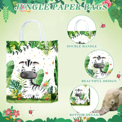 Party Favor Bags Safari Animals Jungle Theme Woodland Print Paper Goodie Bags with Handles for Kids Birthday Party Candy Gift Bags 8 Styles