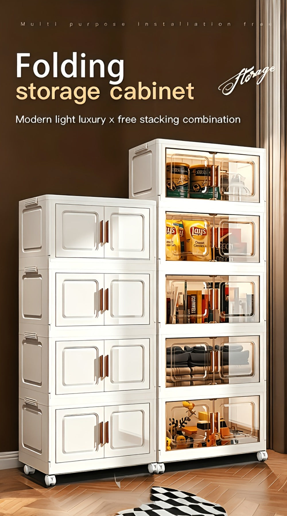 Stackable Plastic Storage Box with Flip Lid, Large Multifunctional Rectangular Organizer for Home & Office