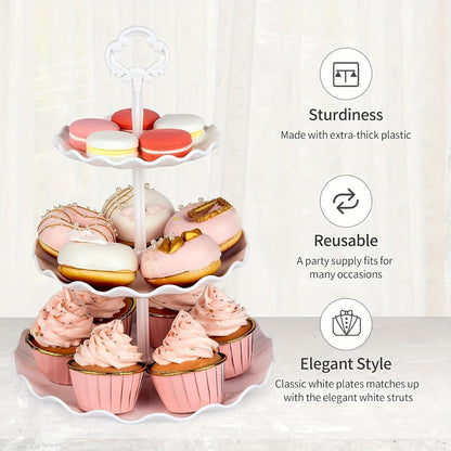 Tiered Cupcake Stand Set 10pcs – 3 Double Layer & 3 Triple Layer Dessert Stands + 4 Appetizer Trays for Birthday Wedding Party