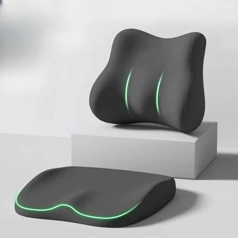 Car Seat Cushion Set 2-Piece – Memory Foam Elevated Driving Cushion with Lumbar Support & Neck Pillow, Height Booster for Car & Home Chair