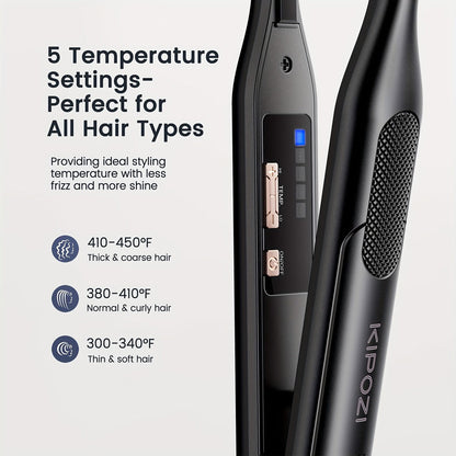 Mini 0.3 Inch Hair Straightener 2-in-1 Curler Titanium Plates 5 Heat Settings 450°F, for Home, Travel and Salon Hair Styling