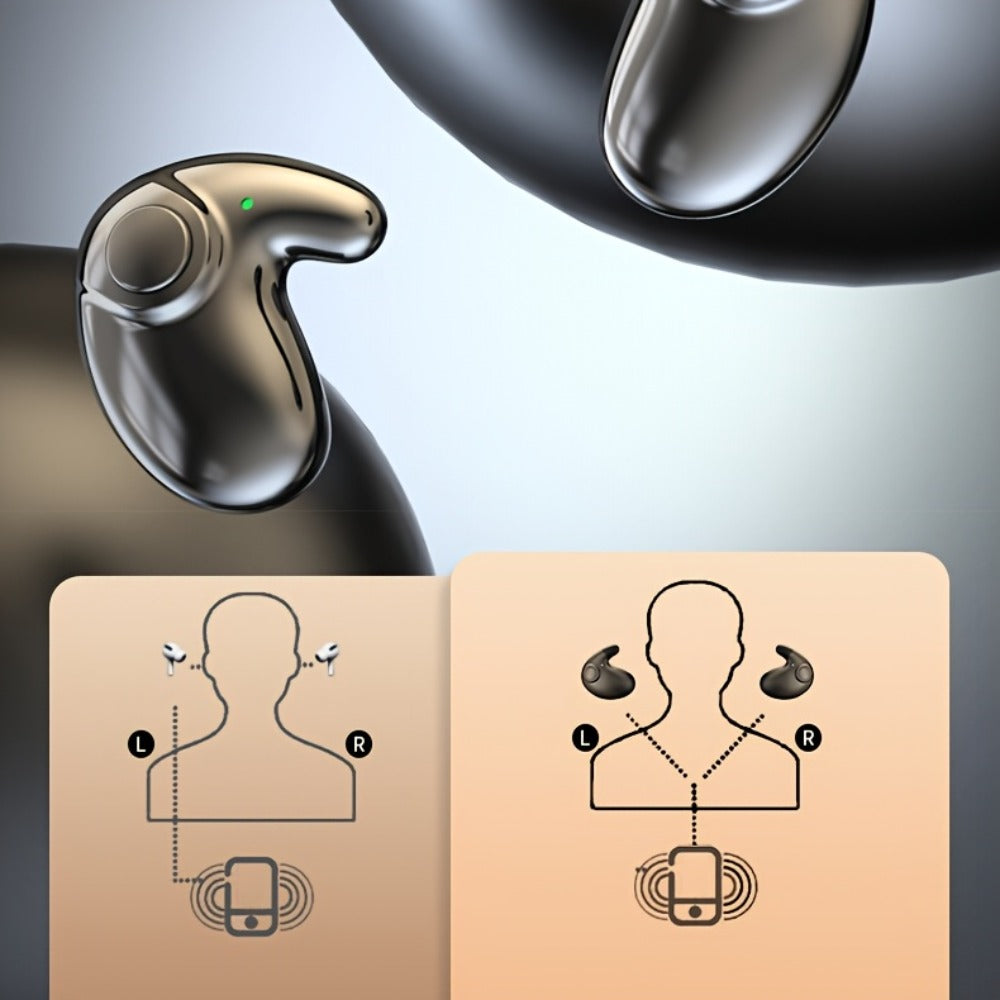 Low-Profile Round-Case Mini Sleep Earbuds with Digital Battery Display in Black, Khaki or White