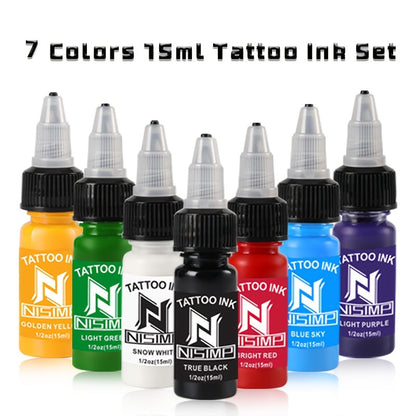 Tattoo Ink NISIMP 7- or 14-Color Gift Box Set with Transparent Bottles and Two Configurations