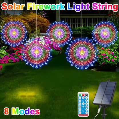 Solar Starburst Lantern Fairy Lights Outdoor 5 Pack 450 LED – Remote & Timer, 8 Modes, Adjustable Brightness