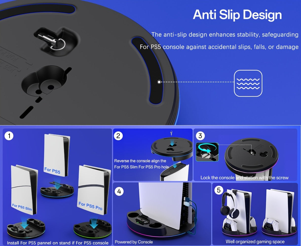 PS5 Charging Station with RGB Light Stand for PS5 Slim PS5 Pro - Fast Dual Controller Charger for an Everyday Personal Care Routine