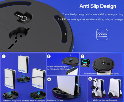 PS5 Charging Station with RGB Light Stand for PS5 Slim PS5 Pro - Fast Dual Controller Charger for an Everyday Personal Care Routine